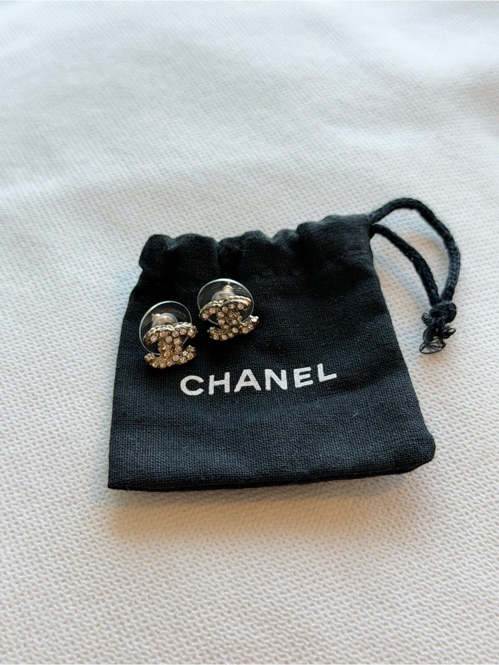 CHANEL Vintage Crystal Mini CC Rhinestone Earrings Gold